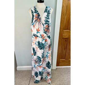 Gibson Latimer Midi Dress Floral Flowy Sleeveless LG Beach Resort Cruise Vacay
